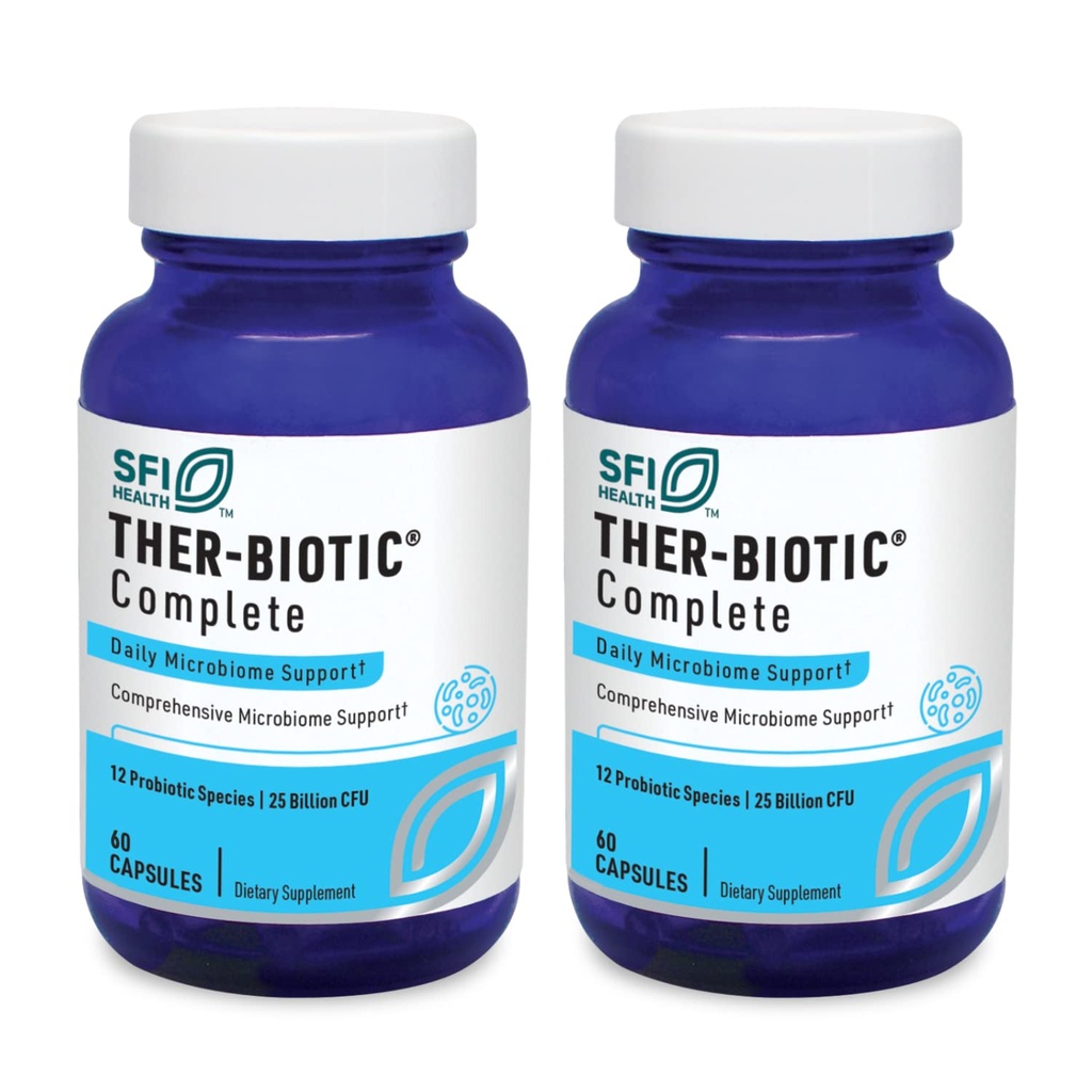 Klaire Labs SFI Health Ther-Biotic Complete - Hypoallergenic Probiotics for Women &amp; Hombre - Acid-Stable Probiotic Supplement - 12 Especies for Immune &amp; Digestive Health - 25 Billion CFU (2 Pack)