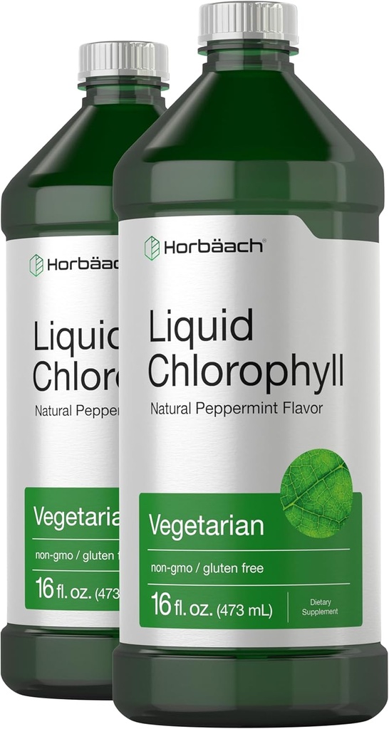 [BRSWGGQTO4HR63Y2] Horbäach Chlorophyll Liquid Drops TEN 100mg ANTE 32 oz (2 x 16 oz Bottles) Silencio Natural Peppermint Flavor ANTE Vegetarian, Non-GMO, Gluten Free Supplement