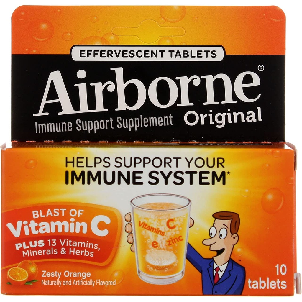 Airborne Effervescent Tablets, 10 Count - 1000mg of Vitamin C - Immune Support Supplement (Zesty Orange (Pack of 2))