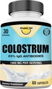 Colostrum Capsules 1000mg Por Serving - Fuente de EE.UU., 25% Inmunoglobulina para soporte inmunitario " Gut Health, 60 cápsulas, 30 servicios