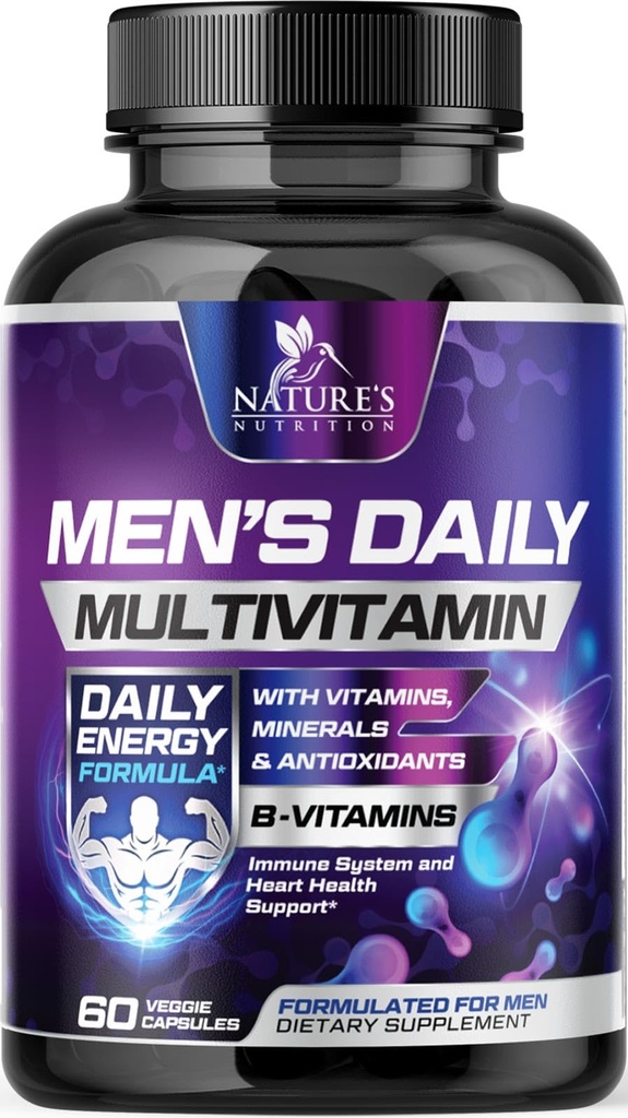 Multivitamínico para Hombres - Vitamina A, C, D, E, Zinc, Calcio, Multivitaminas para Immune Health Support, Vitamina B12, Men’s Daily Multivitamin Supplement Capsules, Non-GMO Mens Multi Vitaminas - 60 cápsulas