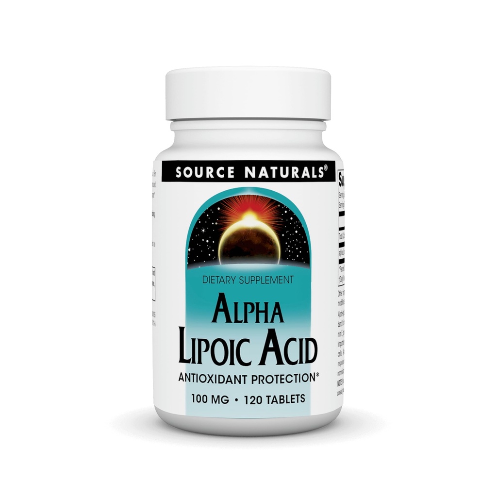 Fuente Naturales Ácido Lipoico Alfa apoya el metabolismo del azúcar saludable, función del hígado & generación de energía* - 100 mg - 120 tabletas