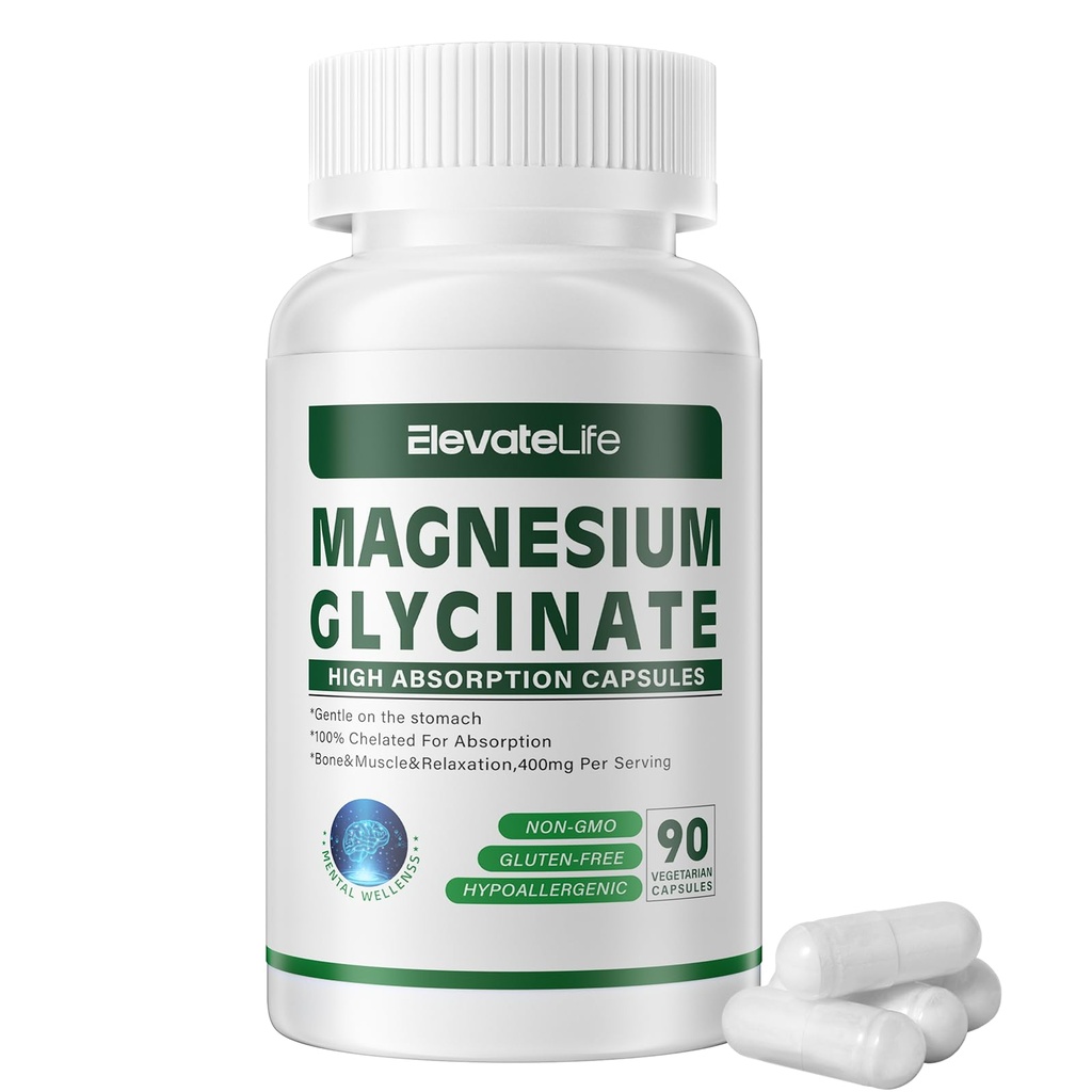 Magnesium Glycinate 400 MG por Serving 100% Chelated for High Absorption, Gentle On Stomach, Non-GMO, 90 cápsulas vegetarianas