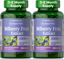 Pride Premium de Puritan Extracto de Frutas de Bilberry 250 mg (equivalente de 1000 mg), 4:1 Suplemento Herbales Tradicional Concentrado, Vitamina C, 3 a 6 Mes Fuente, 180 Rapid Release Softgels 2-Pack