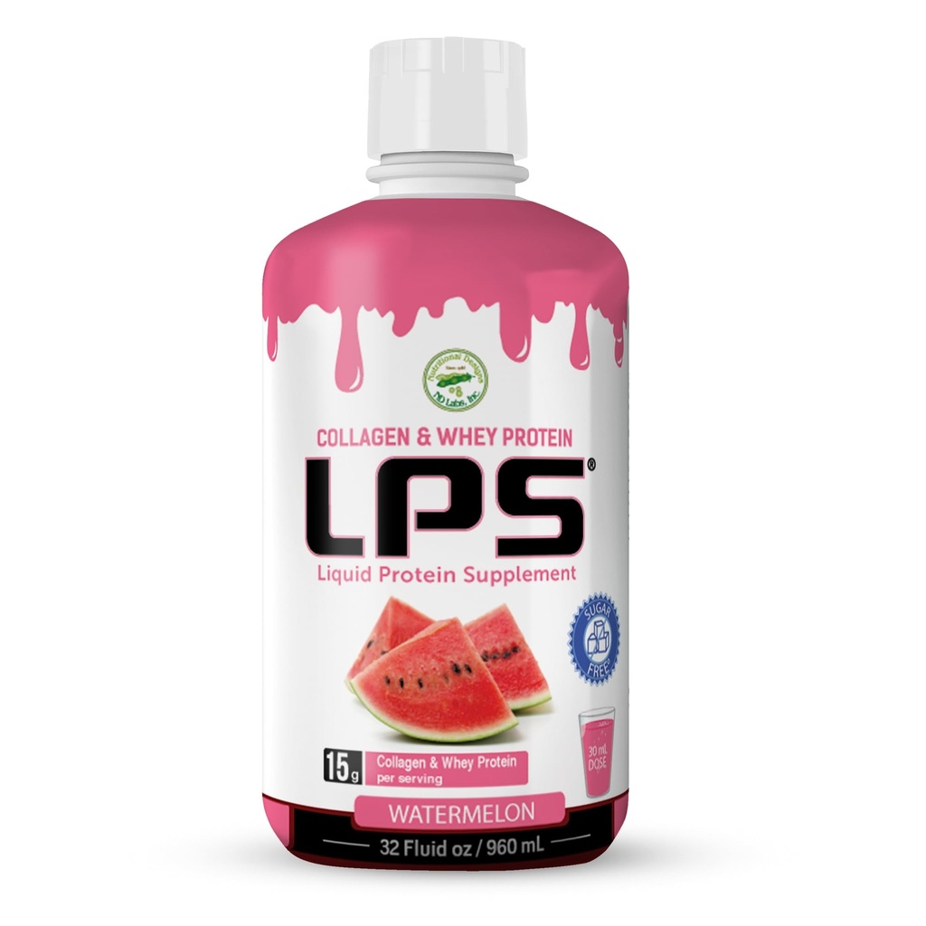 LPS Liquid Collagen &amp; Whey Protein Supplement - Sugar-Free, Dye-Free, Non-GMO Drink - Hydrolyzed Collagen & Whey Peptides Promueve la habilidad saludable &amp; Hair para hombres &amp; mujeres, sandía, 32 fl oz