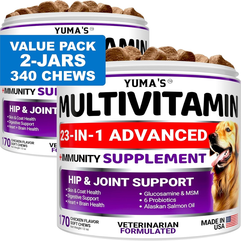 2-Pack Dog Multivitamin Chewable con Glucosamina - Vitaminas y Suplementos para perros - Senior & Puppy Multivitamin for Dogs - Hip & Joint Support - Immune Health, Skin, Heart, Digestion, Probiotics