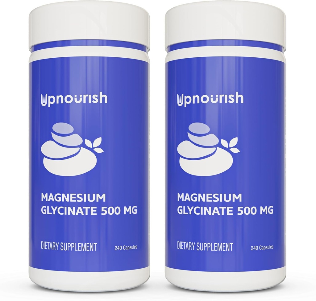 UpNourish Chelated Magnesium Glycinate 500mg Capsules - Magnesium Chelate para alta absorción - Suplemento de magnesio puro para calma, calambres, relajación muscular 480 cápsulas
