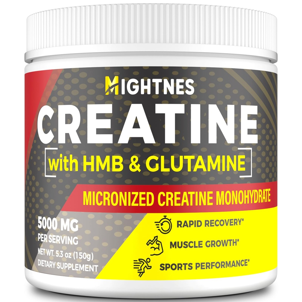 Cretina HMB, Polvo Creatino para Hombres &amp; Mujeres, Monohidrato de Creatina Micronizado para el Crecimiento del Musculo &amp; Recuperación y Mayor Fuerza, Rendimiento, Creatina HMB con Glutamina, Gluten Gratis, 30 Servimientos
