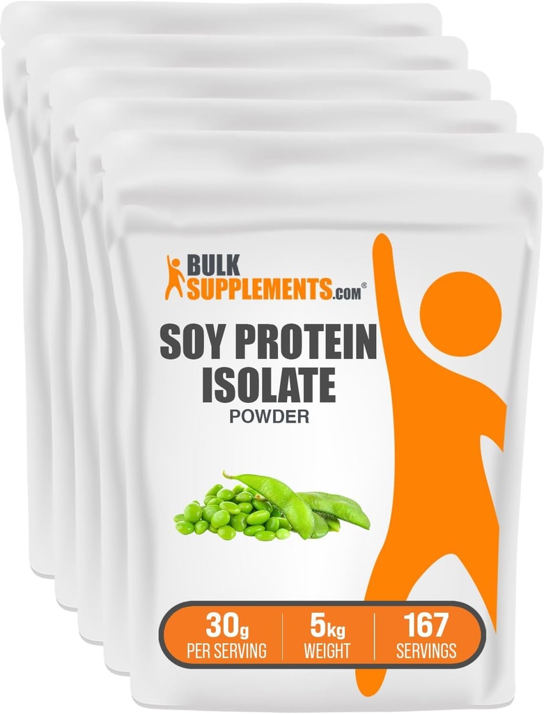 BulkSupplements.com Soy Protein Isolate Powder - Vegan Protein Powder, Unflavored - Pure & Gluten Free, 30g por Serving, 1kg (2.2 libras) (Pack of 5)