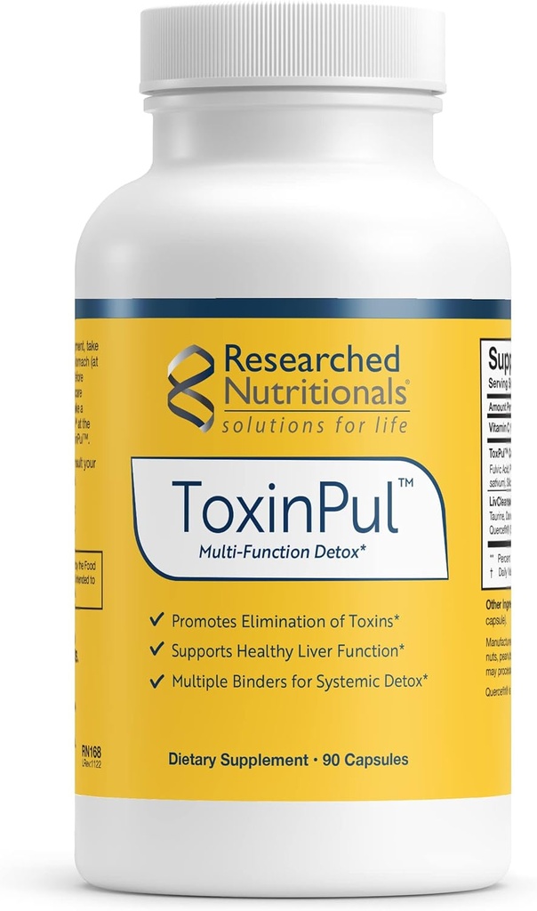 Researched Nutritionals Toxin Pul Binder " Detox Soporte de limpieza - Ácido Humic, Ácido Fulvico, Cilantro, Dandelion Root " Chlorella para ayudar soporta la eliminación de toxina saludable (90 cápsulas)