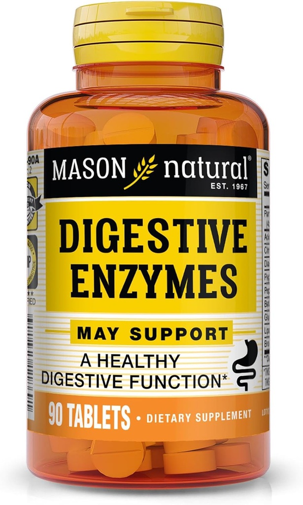 MASON NATURAL Enzimas digestivas con prebióticos " Probióticos, soporta la salud digestiva " Saldo Gut, 90 Tabletas