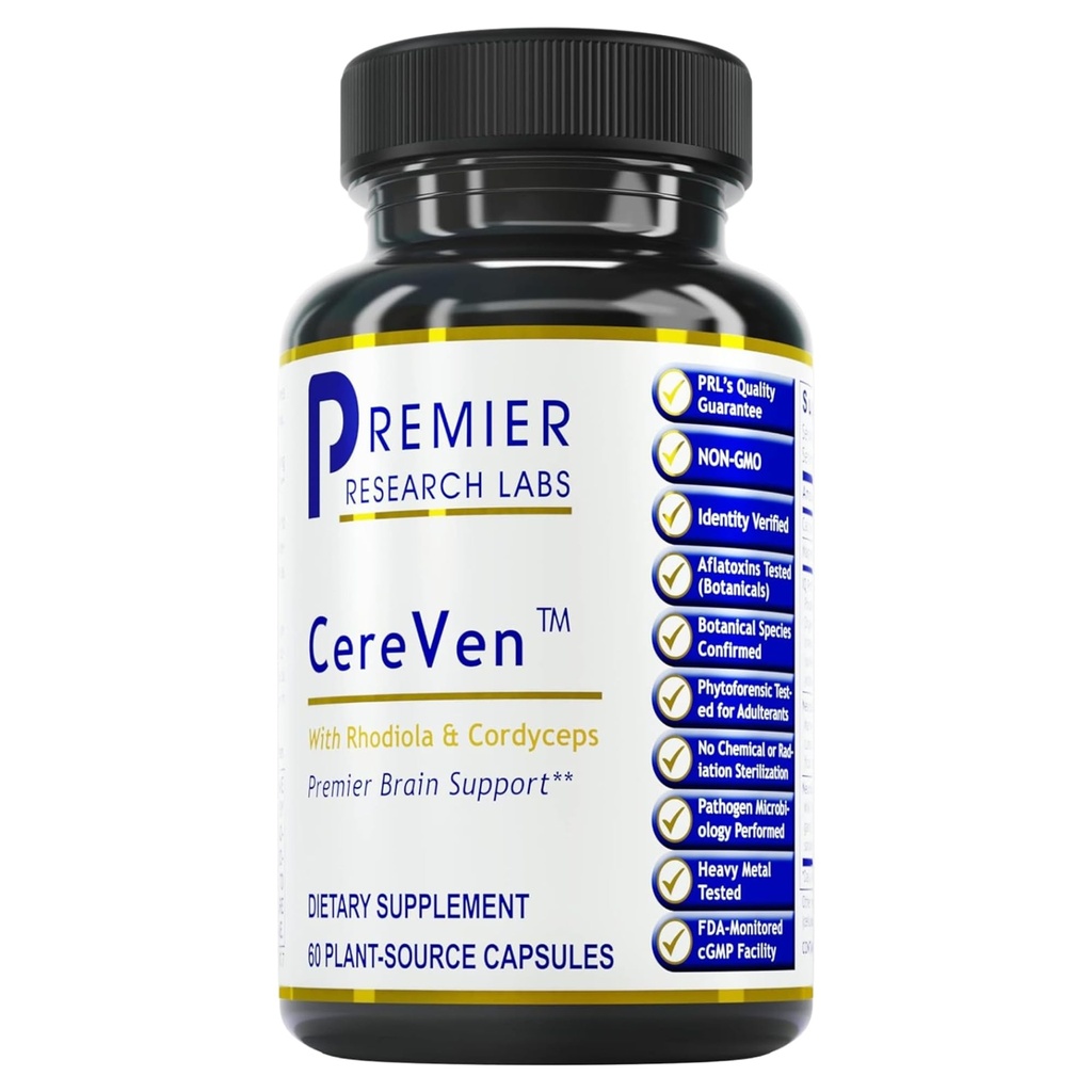 Premier Research Labs CereVen - Herbal Brain Supplement for Memory & Focus Destacando Rhodiola Rosea, Rhodiola Rosea Supplement for Brain Health Support - 60 Vegetarian Capsules