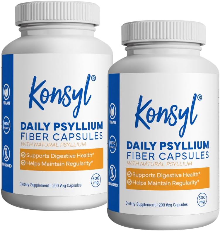 [BRSWYEIQOYMQA3LJ] Konsyl Daily Psyllium Fiber Capsules - Contiene 1500mg de Psyllium All-Natural Polvo de Husk por Servir - Apoyo Digestivo Salud y Gestión de Pesos Objetivos+ (2 Pack - 200 Cuenta Cada)