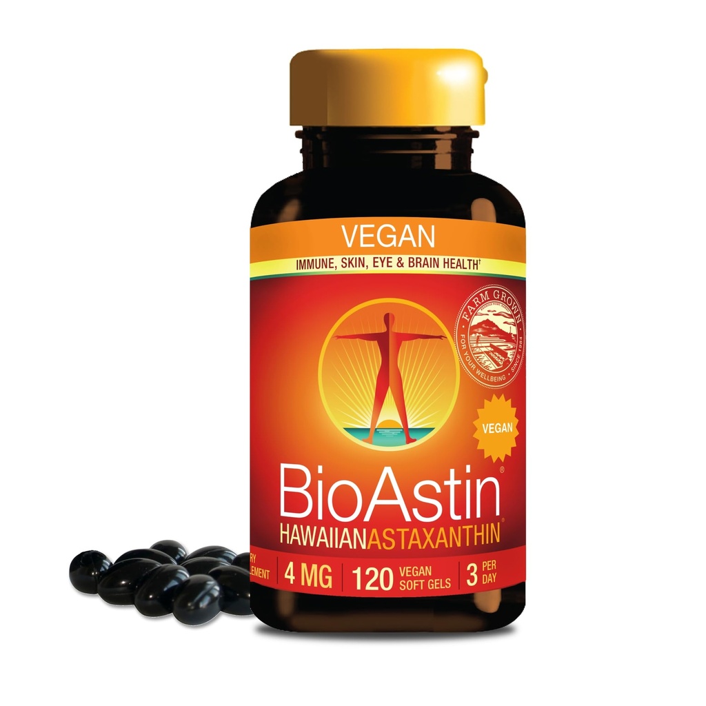Nutrex Hawaii Vegan BioAstin Hawaiian Astaxanthin - 4mg, 120 Softgels - Farm-Direct Premium Antioxidant Suplemento de Apoyo Ojo, Esquía, Sistema Conjunto &amp; Immune Health - Vegan, No Gluten-Free