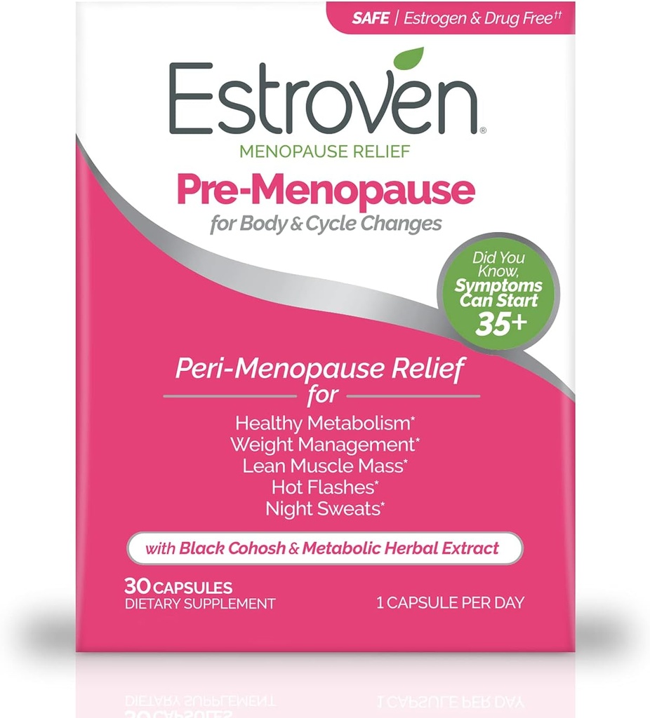 Estroven Pre-Menopause Relief, 30 Ct., Ingredientes de Probación Clínica, proporciona alivio de la menopausia más suecos nocturnos < Hot Flash Relief, Drug-Free or Estrogen Free