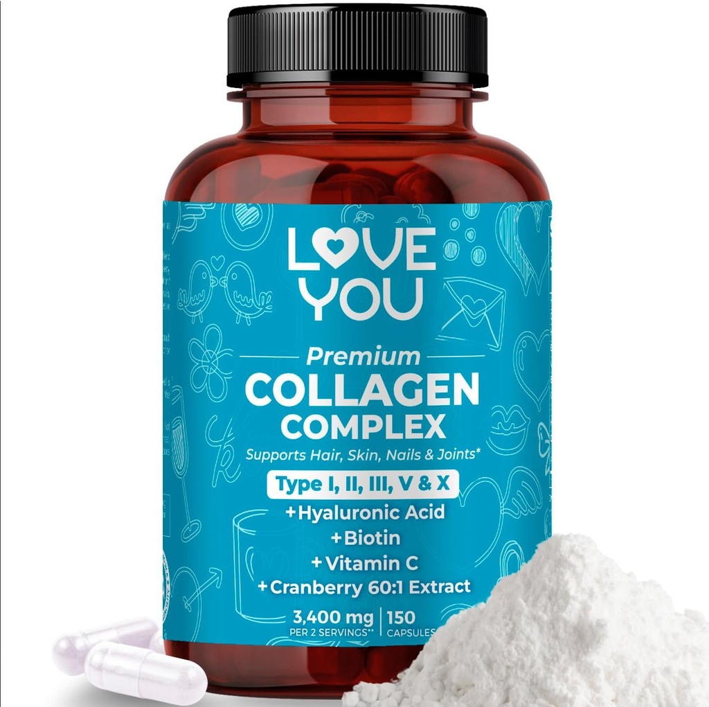Te encantan las cápsulas de colágeno Premium – Tipos I, II, III, V & X – Peptides de colágeno hidrolizado, piel, uñas, mancuernas, mancuernas, 120 cápsulas, Estados Unidos Made