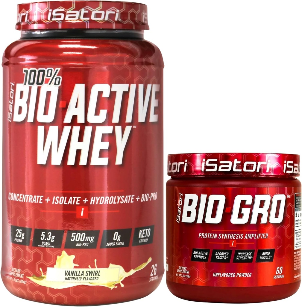 iSatori Bio-GRO Crema de hielo de vainilla (60 Servings) " Bio-Active Whey Protein Powder Unflavored (30 Servings)