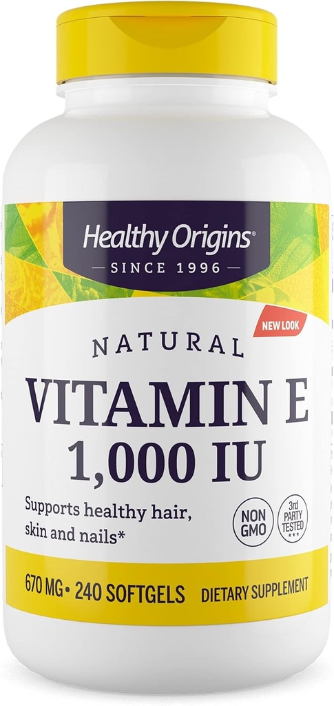 [BRSWI2T4CQMQCHLO] Orígenes saludables Vitamina E 1000 UI (Natural, no GMO, Gluten Free, Skin Support, Cardiovascular Support), 240 Softgels