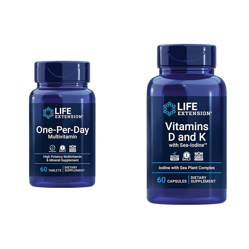 Ampliación de vida Multivitamínico por día – Empaquetado con más de 25 vitaminas, minerales " extractos vegetales " Vitaminas D y K con hielo marino, vitamina D3, vitamina K1 y K2, yodo