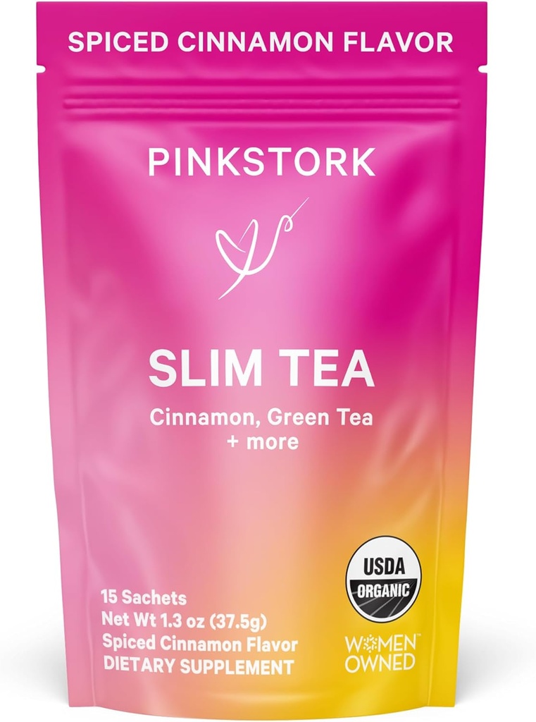 [BRSWGEL6OR5BY3QU] Té delgado orgánico de escote rosa - Dandelion Root, té verde, jengibre e hibiscus para desintoxicación, alivio de rubor, apoyo metabolismo y energía - aproximadamente 35 mg de cafeína - 15 Sachets