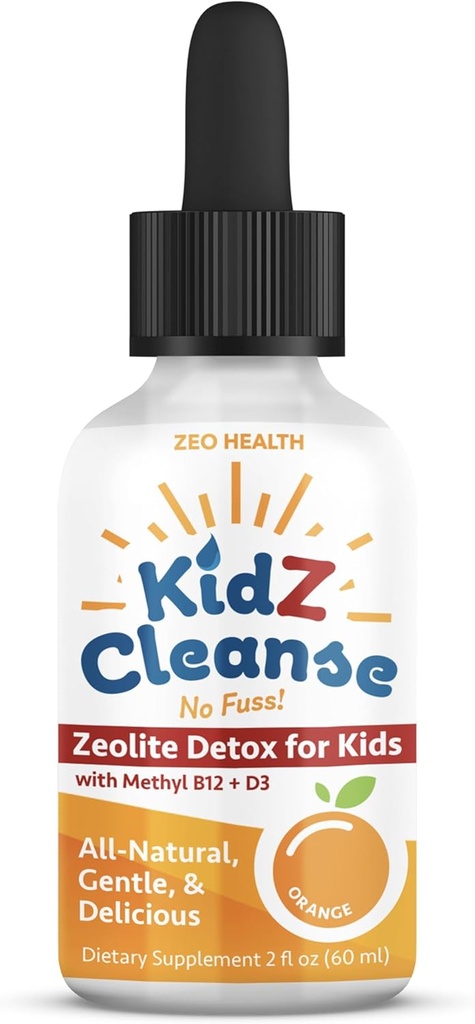 Kidz Cleanse tóxico Zeolite Detox para niños tóxicos Desarrollo, Comportamiento, Energía y Gut Health Support Suplemento Silencio fácil de tomar, Pure Liquid Zeolite Drops + Metil B12 + D3 (Orange Flavor) - 2oz