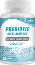 Probióticos 60 Billones CFU con 10 Estrados & 3 Prebióticos Orgánicos, Suplemento Probióticos para Mujeres Hombres Apoyo Metabolismo, Inmunidad y Salud Digestiva,No Gluten Free,30 cápsulas
