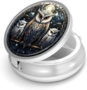 Pill Box-3 Compartment Small Pill Case for Purse & Pocket Mini Contenedor de carga de metal para mantener suplementos Vitaminas libres de BPA (Owl)
