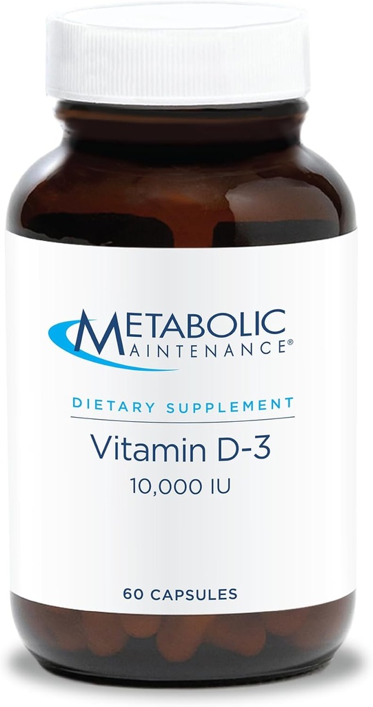 Mantenimiento metabólico Vitamina D-3 10,000 UI - Absorción superior D3 con vitamina C - Hueso, Inmune, Mood + Cardiovascular Suplemento de apoyo, No Fillers (60 cápsulas)