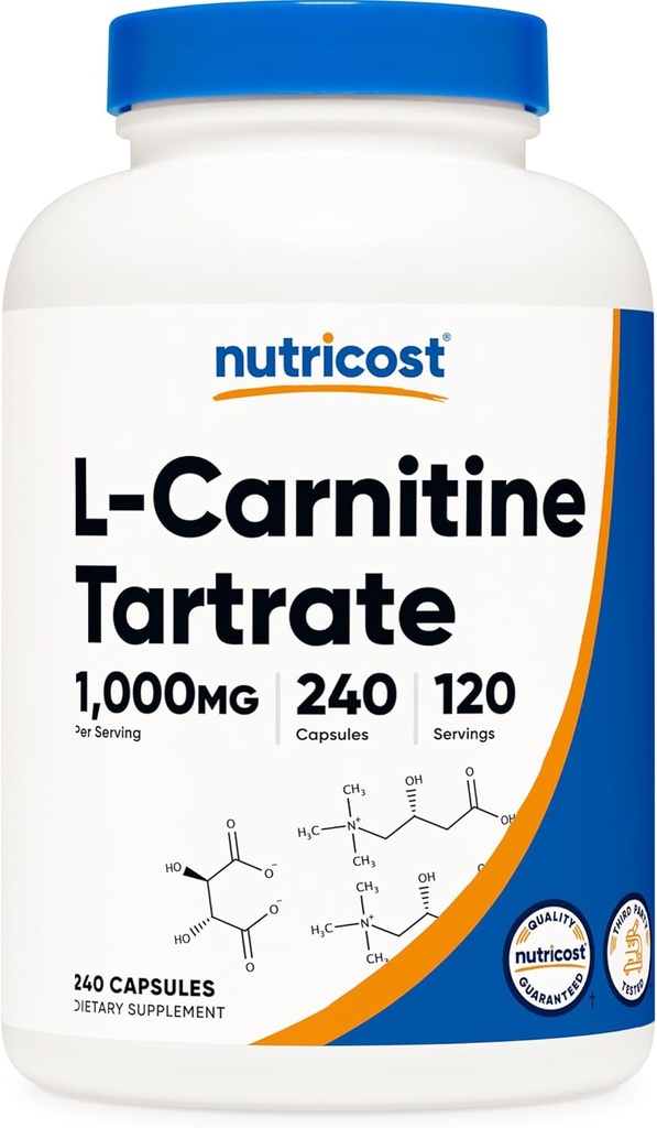 Nutricost L-Carnitine Tartrate 500mg, 240 Capsules - 1000mg Por Serving (2 Botellas)