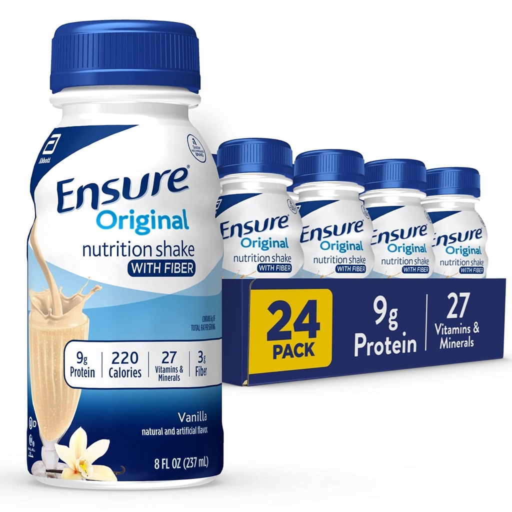 Garantizar el afeitado de nutrición de vainilla original con fibra ← Reemplazo de comida pequeña Afeitado para beber Silencio 9g Proteína, 27 vitaminas y minerales latitud 8 fl oz - 24 Pack