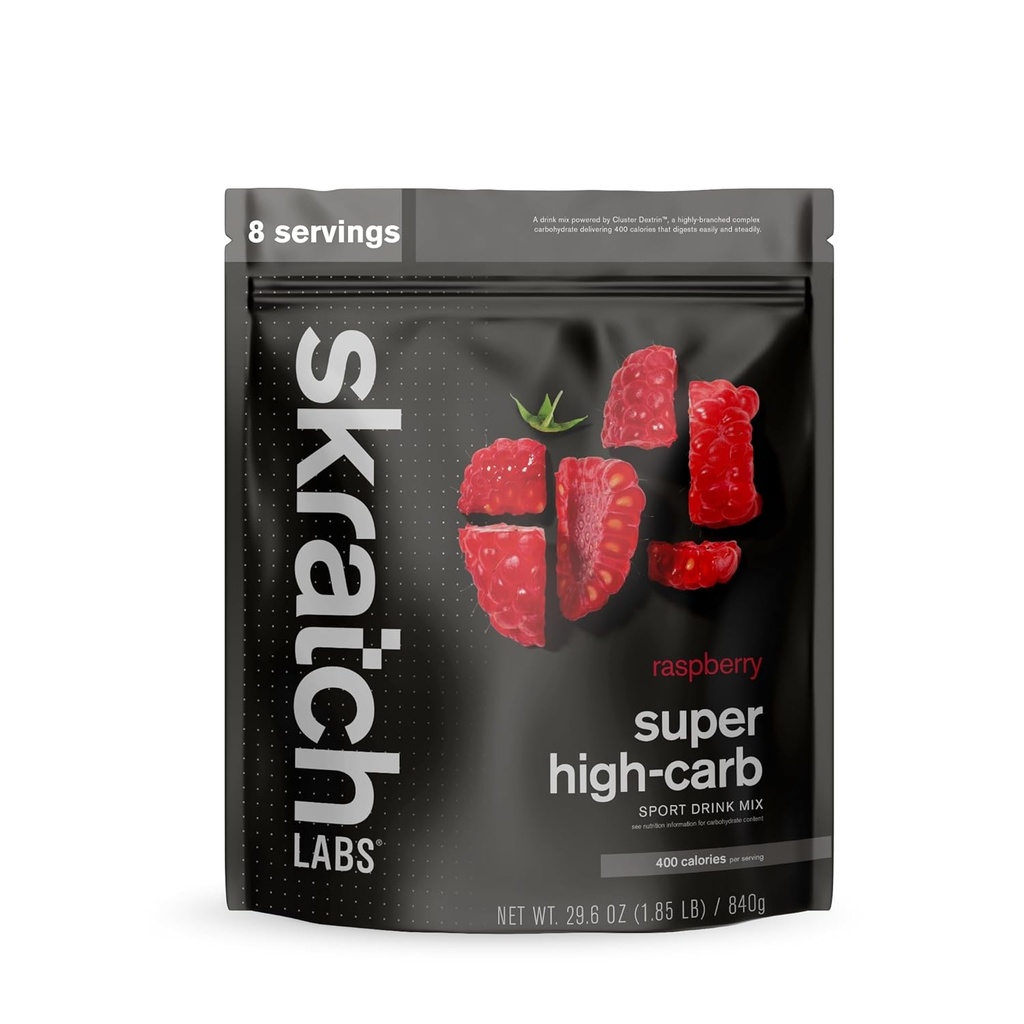 Skratch Labs Super High-Carb Hydration Powder ← Carbohydrate Powder con Cluster Dextrin y Electrolytes ANTE Endurance Energy Drink ← Raspberry (840 Grams) ← Non-GMO, Gluten Free, Vegan, Kosher
