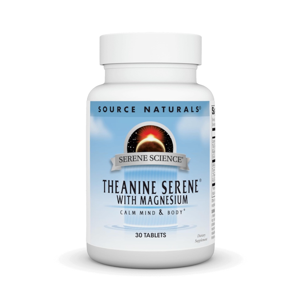 Fuente Naturales Teanina Sereno, Mente Calma*, con GABA - Forma vegetariana - 30 Tabletas
