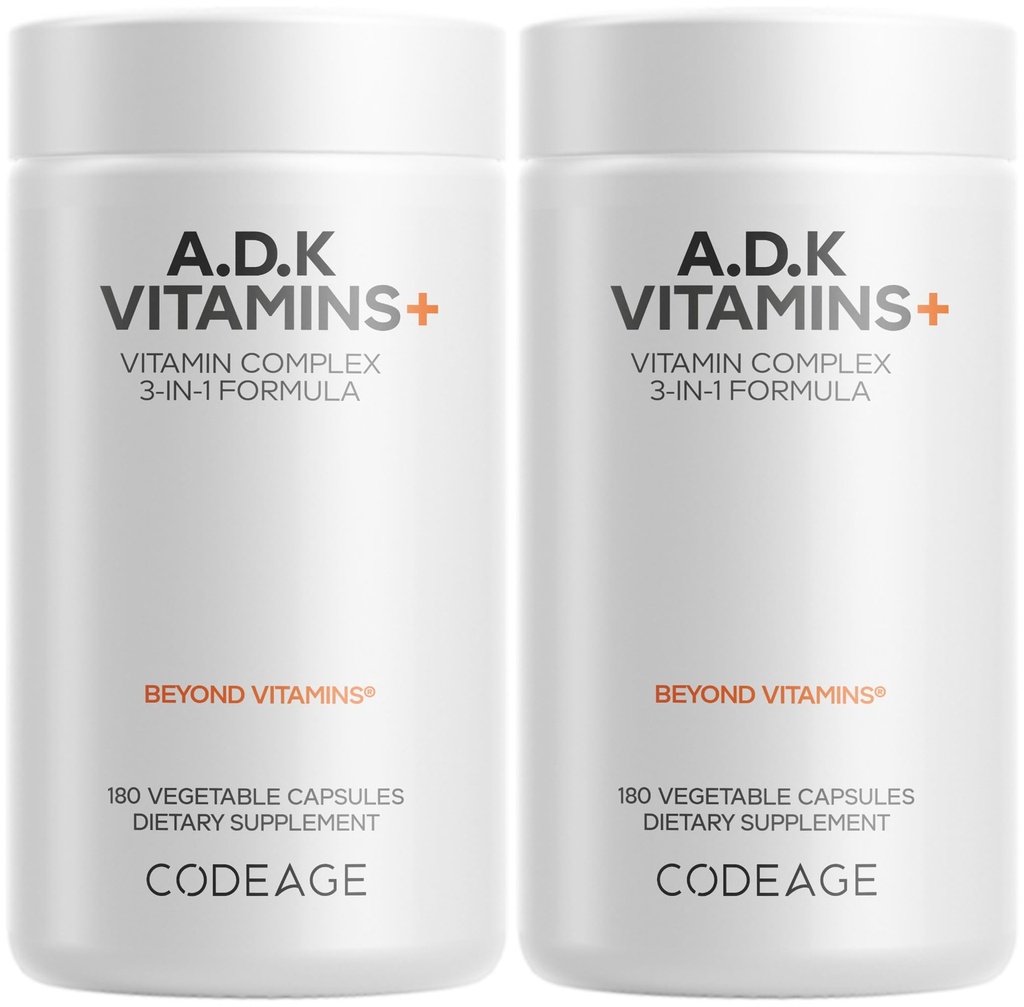 Codeage ADK Vitamins Supplement - Essential Vitamin A, D3 5000 IU, K1 & K2 (MK4 &amp; MK7) - 6-Month Supply - 1 cápsula por Serving, Non-GMO, Gluten-Free - 2-Pack
