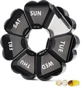 MOLN HYMY Gran organizador de píldoras 7 día, Bonita caja semanal de píldoras, Cute Girly Medicine Dispenser Container for Vitamin, Gummy, Medication, Supplement (Black)
