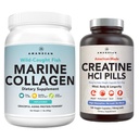 AMANDEAN Premium Creatine HCl & Marine Collagen Bundle. USA-Made CON-CRET. 7X Concentrated. Proteína de Collagen de pescado hidrolizado salvaje. Apoyo recuperación & Lean Muscle. Skin saludable