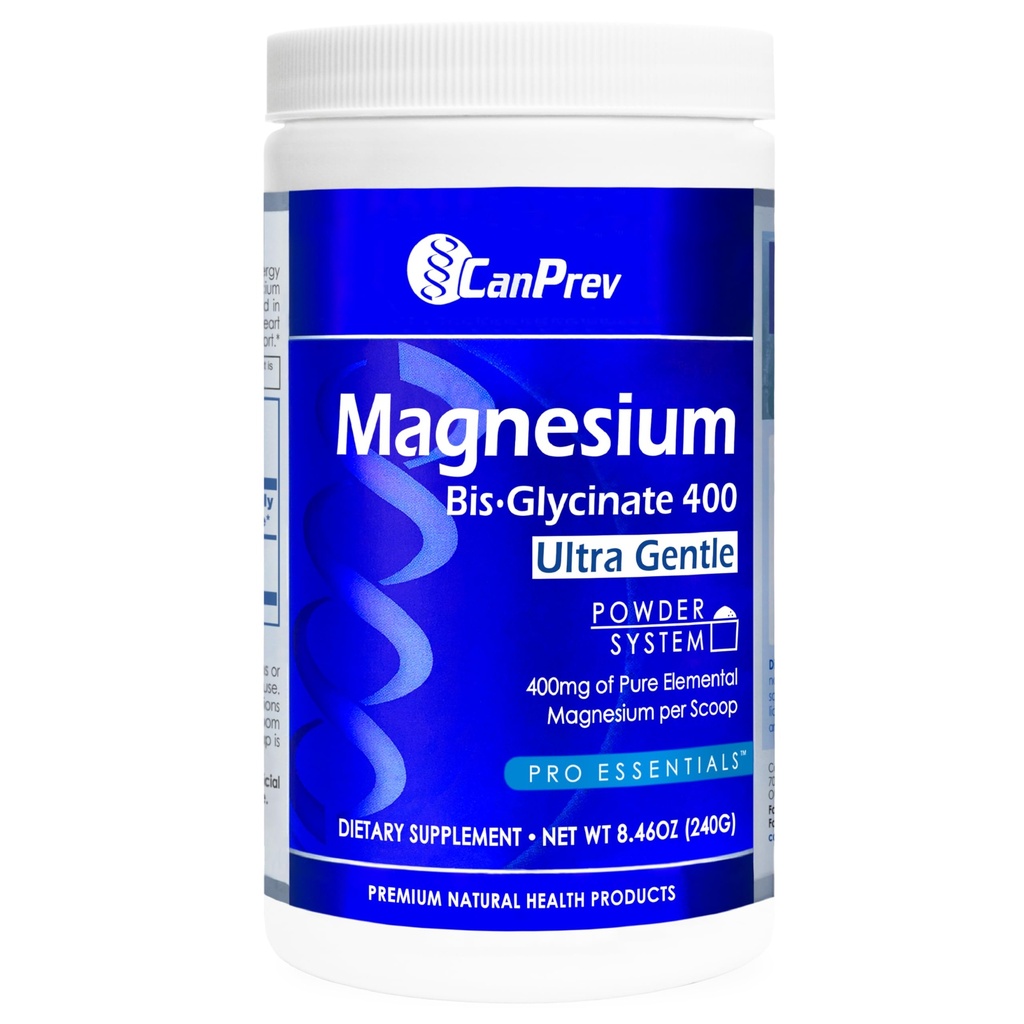 CanPrev Magnesium Bisglycinate 400 Ultra Gentle Powder 240g 48 Servings, 400mg Magnesio Elemental Por Scoop, soporta Noches Restablecidas, Función del Musculo, Gentle on Digestion, Vegan, Non-GMO, Gluten-Free