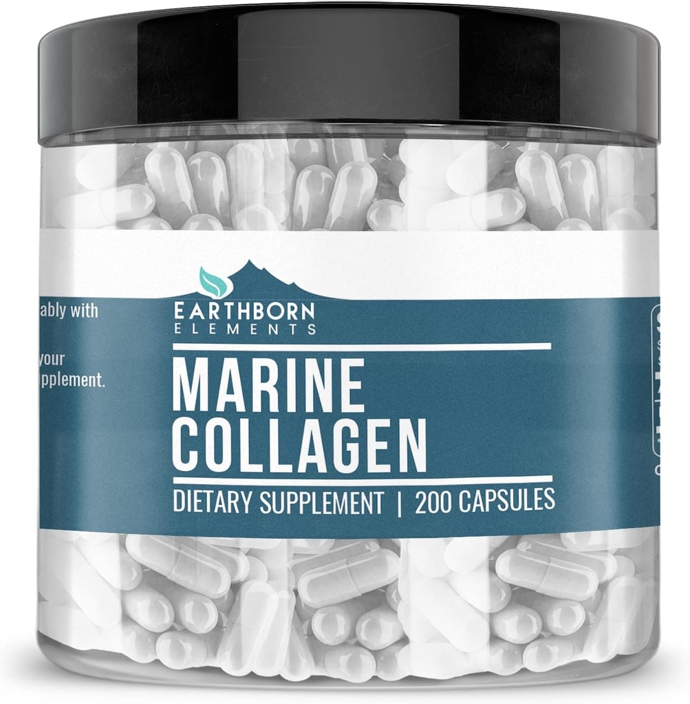 Péptidos de Collagen (200 cápsulas) Colágeno de pescado hidrolizado, no transgénico, libre de olores, biodisponible (960 mg de servicio)
