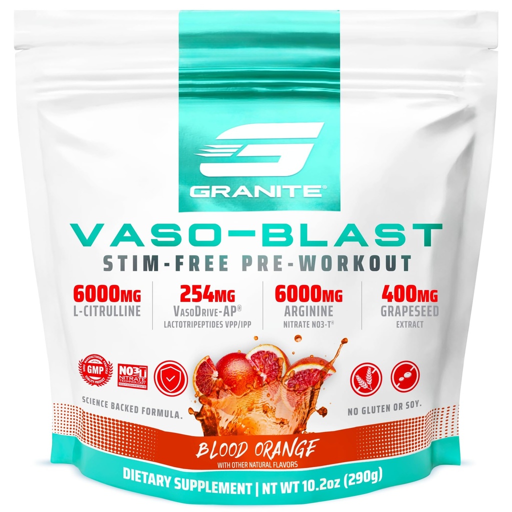 Granito Nutrición Vaso Blast Estim-Free Pre Workout - Oxido Nitrico no Estim Soporte para Bomba, Fisique y Capacidad Muscular - Orange de Sangre (290g)
