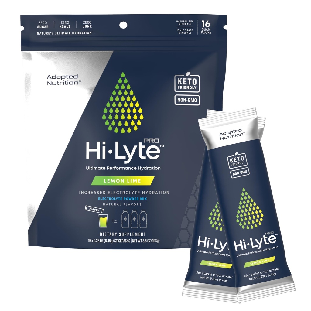 Alimento adaptado Hi-Lyte Pro Hydration Packets - 16 Packets de Bebidas individuales  Lime de limón ← Flavored Electrolyte Powder ← Sin azúcar, Zero Carb, Zero Calorie