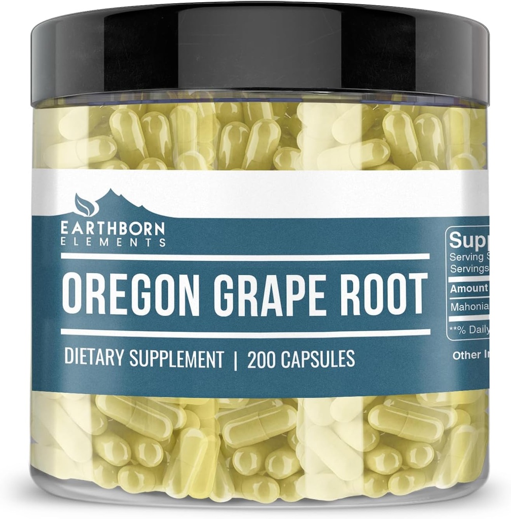 Elementos terrestres Oregon Grape Root 200 Capsules, Puro ' Undiluted, No Additives