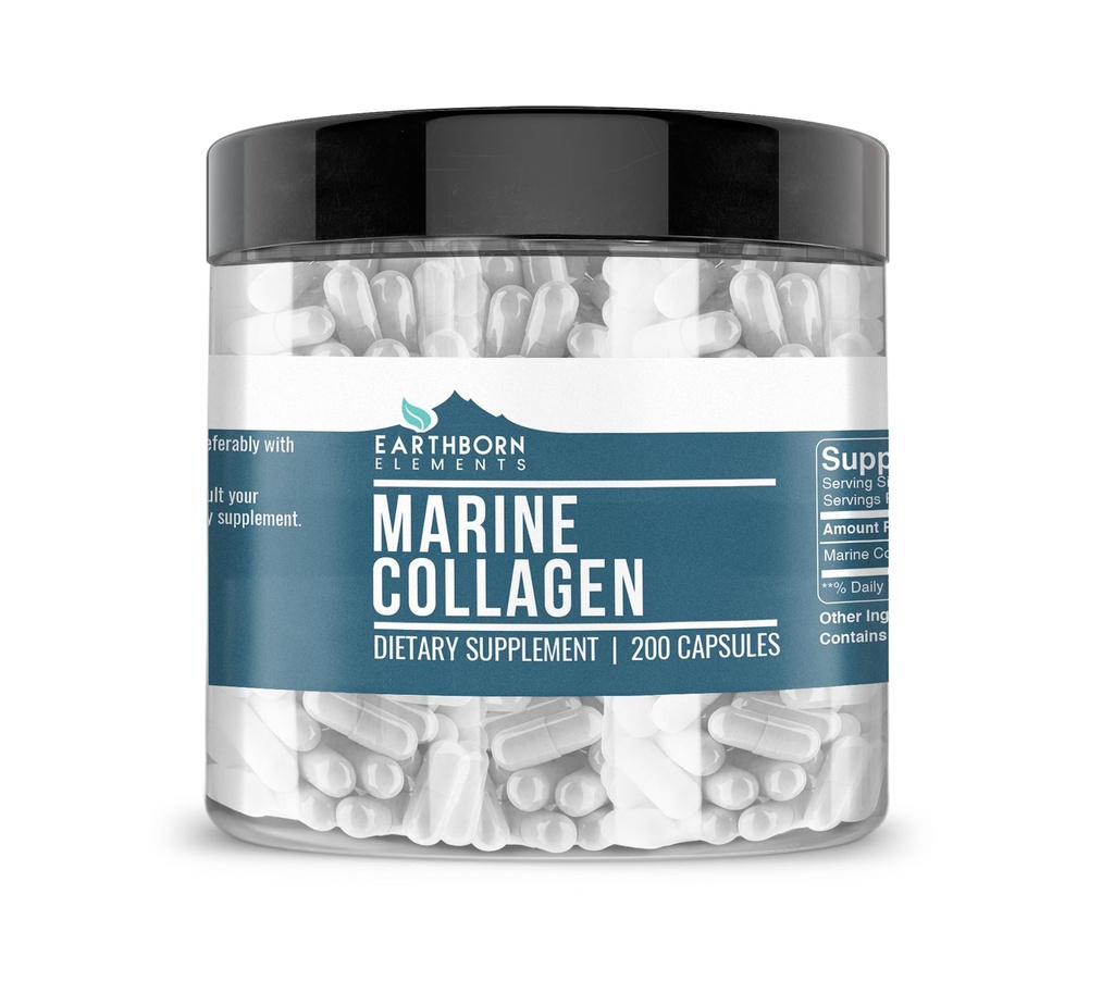 Péptidos de colágeno (200 cápsulas) Colágeno de pescado hidrolizado, no transgénico, libre de olores, biodisponible (960 mg de servicio)