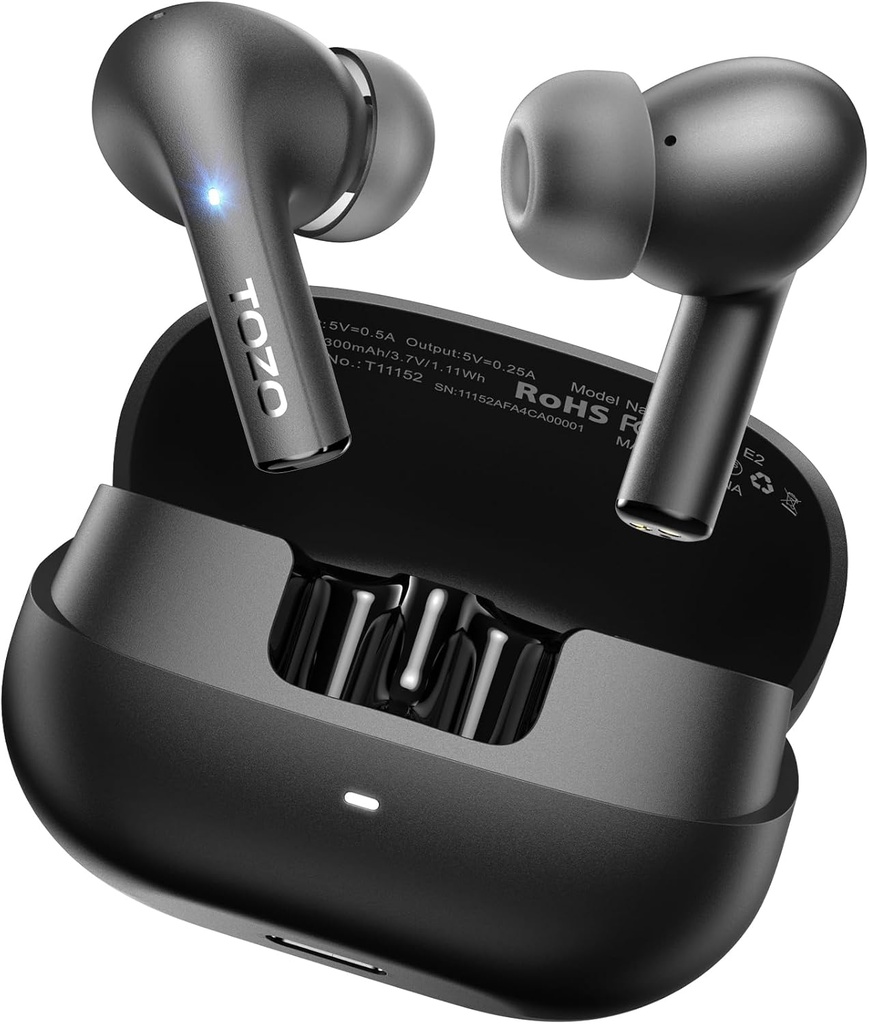 TOZO E2 Wireless Earbuds 10mm Drivers with Powerful Bass, App Personaliza 32 EQs, con 2 Mics AI Call Noise Cancellation, 30H Playtime, Bluetooth 5.3 Ear Buds, Comfort Fit in-Ear Headphones
