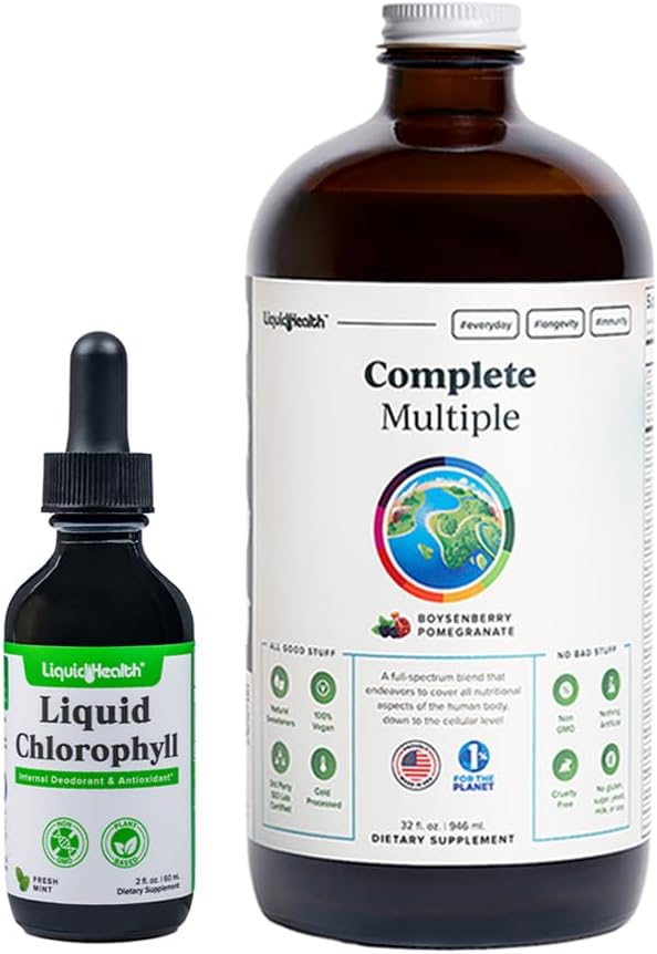 [BRSRAGILOF5RQGT7] LIQUIDHEALTH Liquid Chlorophyll Drops & Complete Múltiple adulto Daily Multivitamin Health Bundle - Deodorizador interno, Stop Bad Breath, Reduce Appetite, Immune Support - Made in USA, Vegan, Non-GMO