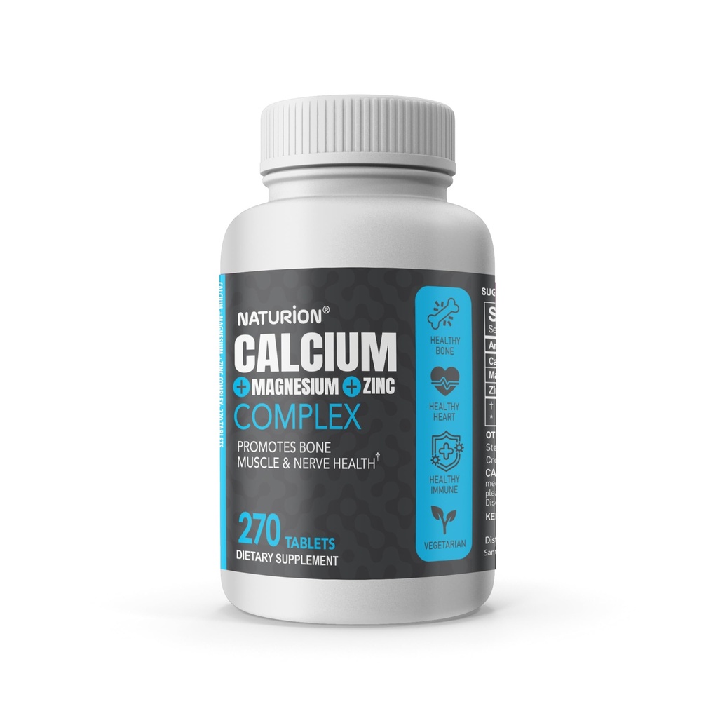 Calcio Magnesio Zinc Suplemento - 3-en-1 Complejo con 1000 mg de calcio, 500 mg de magnesio, 10 mg de zinc - Bono, Muscle &amp; Immune Soporte - 270 Tabletas, 90 Day Supply