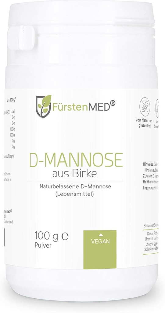 [BRSWGFI3OIHQIE34] FürstenMED D-Mannose Powder - Pure Birch Sourced - Todo Natural Vegan Herbal Extract Suplemento, No Additives - Apoya un Sistema de Salud de Tractos urinarios saludables - 100g Powder con Spoon de Medición