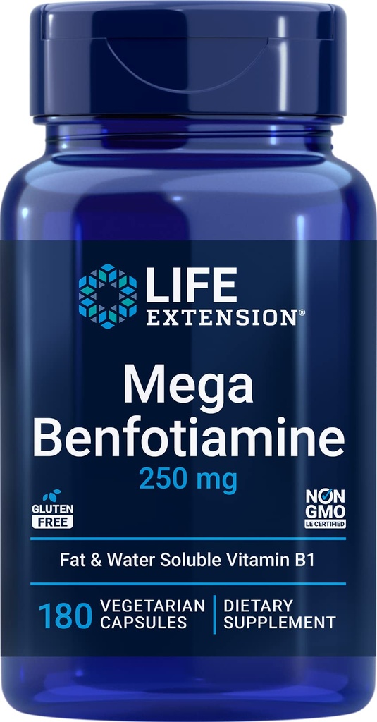 Superficie de vida Mega Benfotiamina, 250 mg, 180 capuchas con Thiamine - Vitamina B1 Suplemento