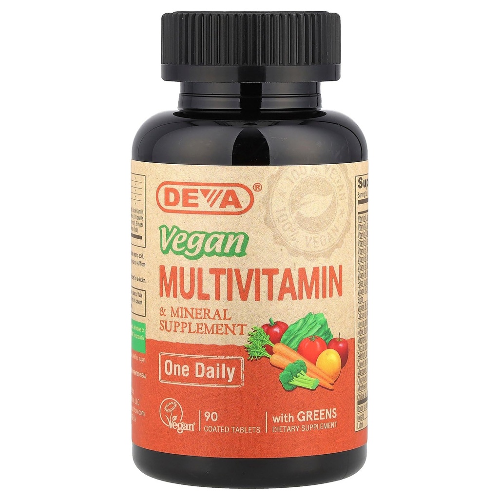 DEVA Tiny Tablets Vegan Multivitaminas para Hombres Mujer, Multivitamina con Hierro, Suplemento Mineral, Vitamina C, Complejo Vitamina B12, Vitamina E, Zinc, Gluten Gratis, 90 Tablets