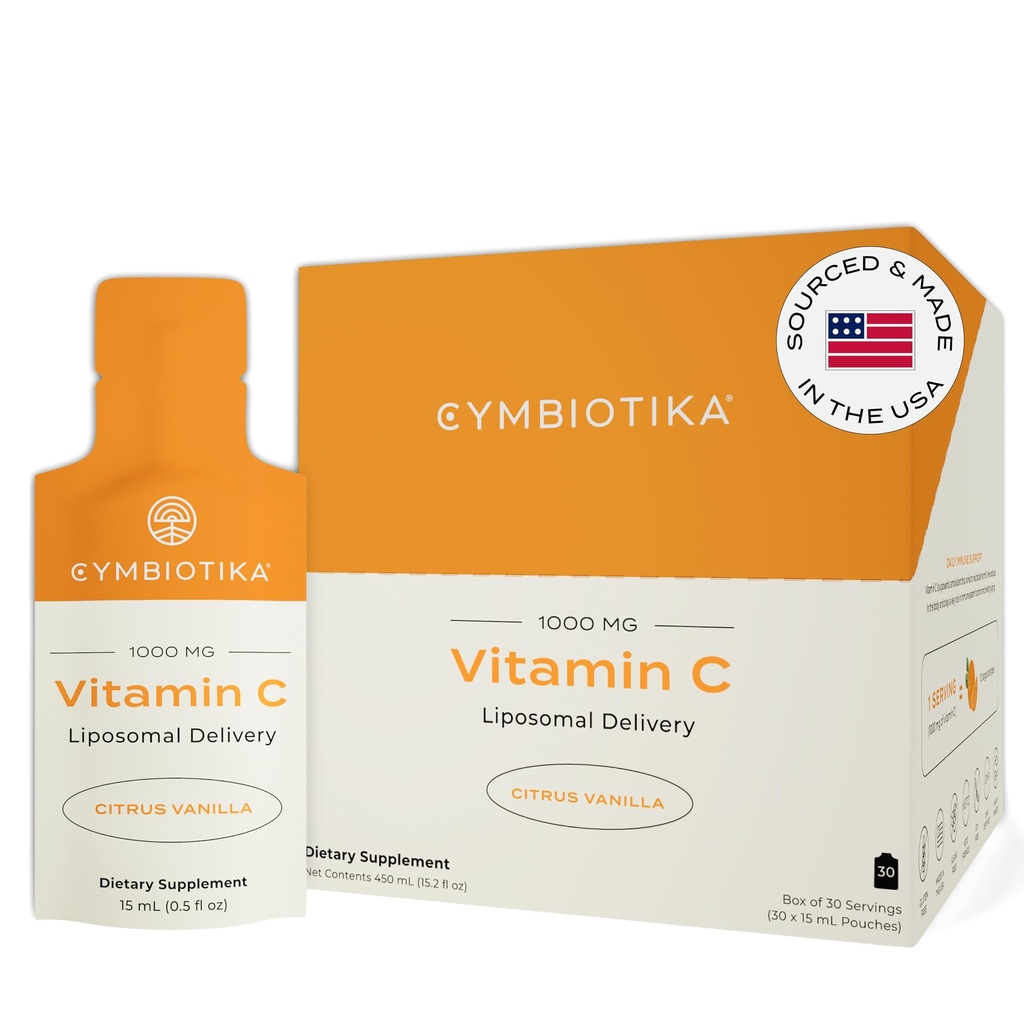 CYMBIOTIKA Vitamina C Embalajes individuales, Entrega Liposómica, Suplemento de Soporte Inmunitario, Colagen Boost, " Envejecimiento saludable, Packets de hidratación de la piel, Citrus Vanilla Flavor, 30 Cuenta