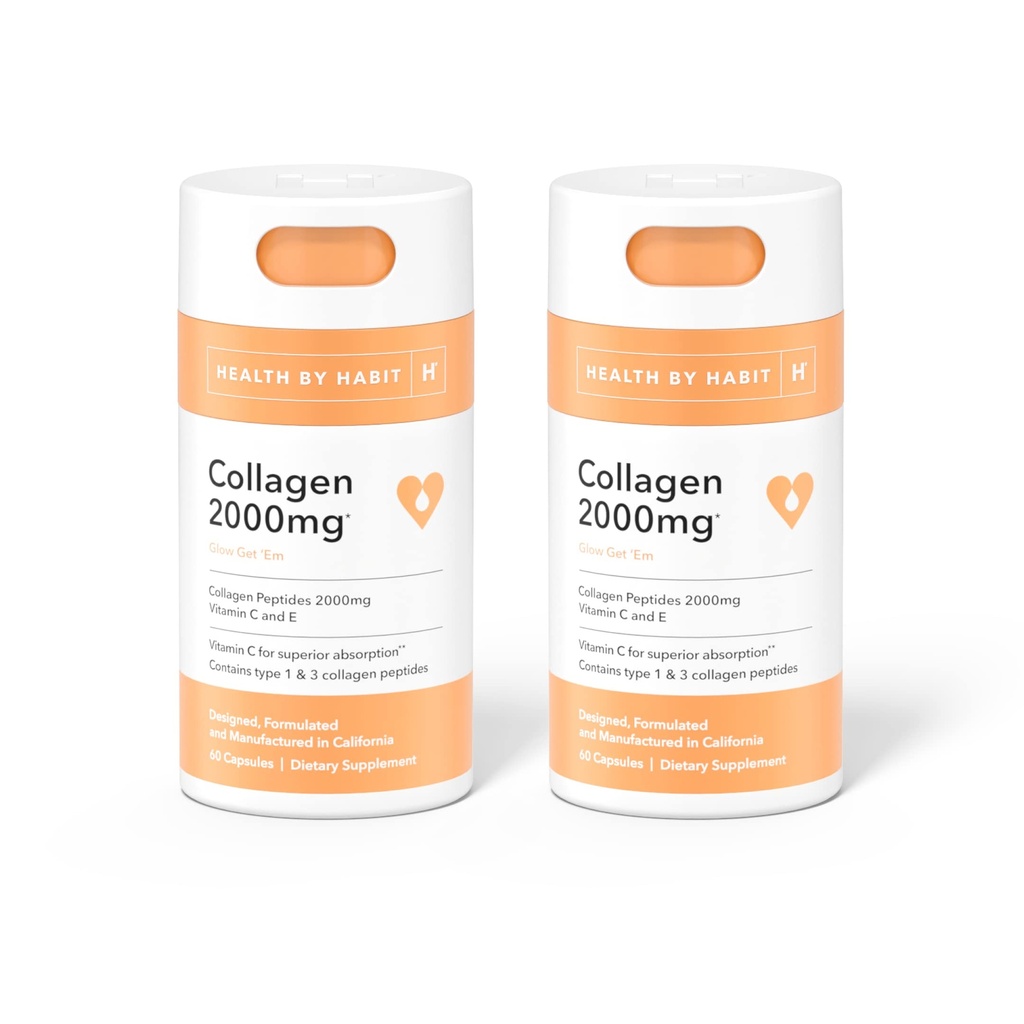 Salud por Habit Collagen Suplemento 2 Pack (120 Capsules) - Vitamina C & Vitamina E, 2000mg, Peptides Collagen, Absorción Superior, Apoya tu piel, No GMO, Libre de Azúcar (2 Pack)