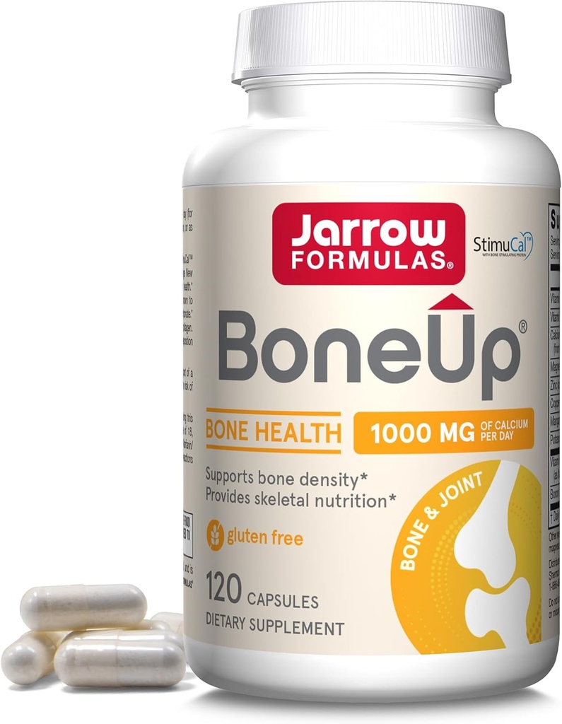 Jarrow Formulas Bone Hasta - 120 cápsulas - 60 servidumbres - para soporte de huesos & nutrición esquelética - Incluye vitamina D3, K2 naturalmente (como MK-7) & 1000 mg de calcio - Gluten libre - No GMO